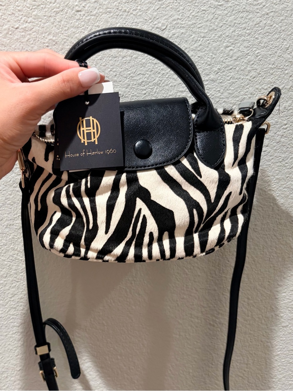 House of Harlow 1960 Black & White Zebra Crossbody Mini Bag